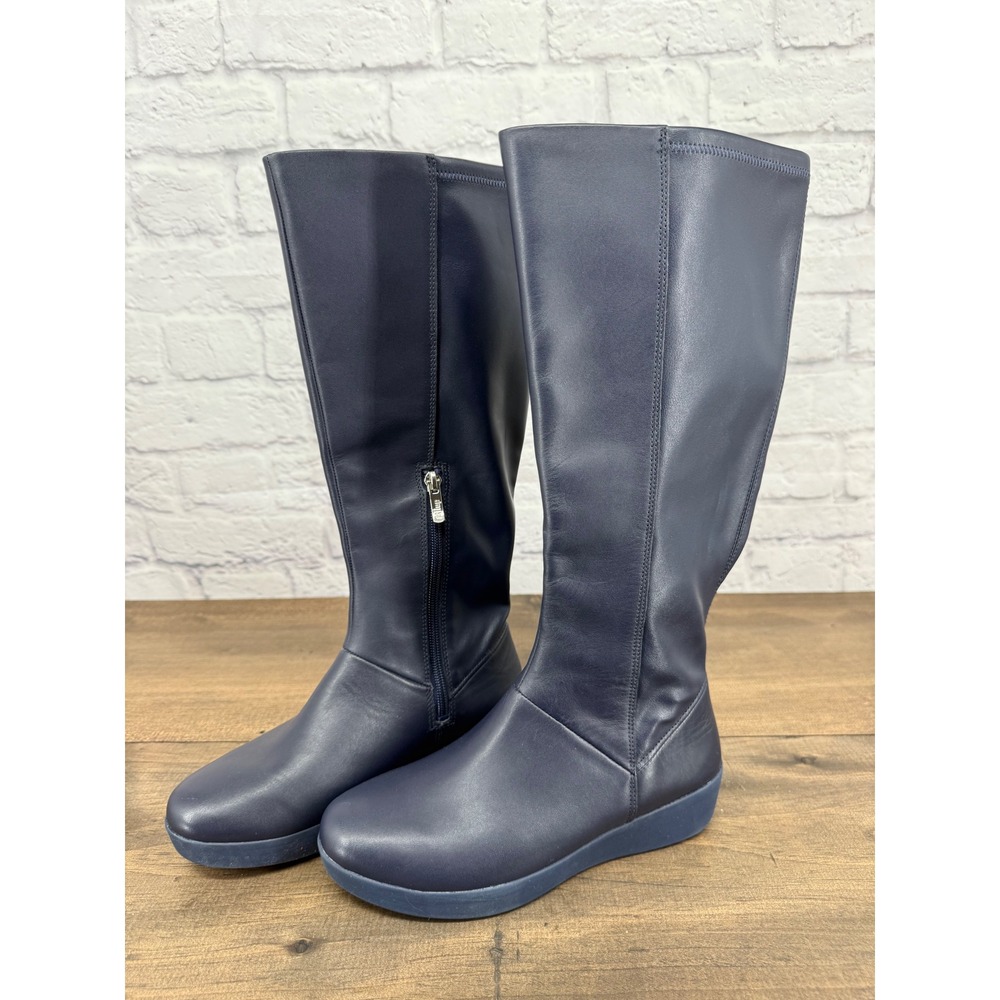 FitFlop Sumi Adjustable Navy Blue Leather Knee High Boots Size 6 US 37 EU